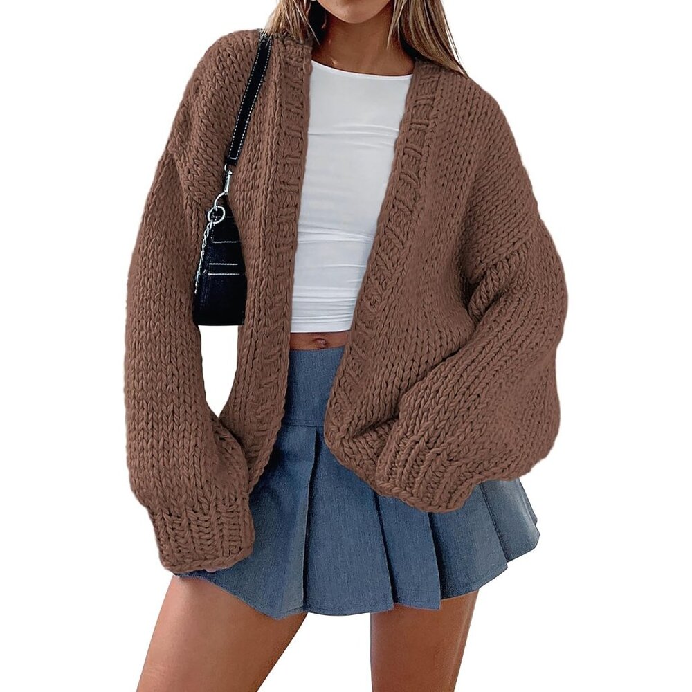 Womens Trendy Cardigan Sweaters Coffee Long Sleeve Chunky Knit Outfits